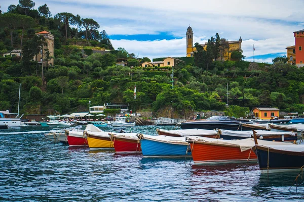 Fantastisk Panoramautsikt Över Portofino Världens Vackraste Kuststäder Medelhavet Landskap Yacht — Stockfoto