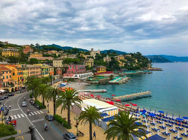 Amplia Vista Panorámica Del Paseo Marítimo Santa Margherita Ligure Riviera — Foto de Stock