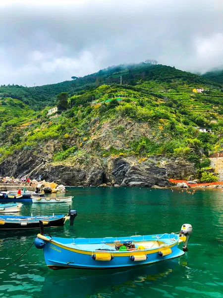 Vista Panorâmica Praia Colorida Vila Vernazza Paisagem Mediterrânica Cinque Terre — Fotografia de Stock