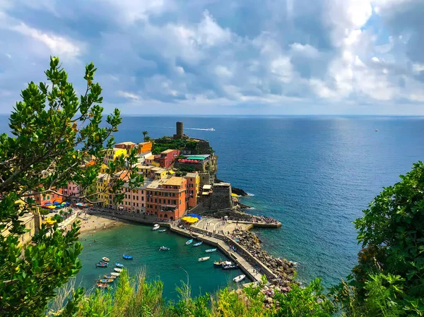 Gyönyörű Panorámás Kilátás Nyílik Öbölre Vernazza Tájkép Santa Margherita Antiochia — Stock Fotó