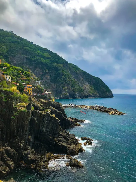 Krásný Výhled Středozemní Moře Rybářské Vesnice Viditelný Pěší Turistiky Cinque — Stock fotografie