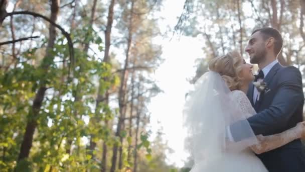 Sposa e sposo in posa nel bosco — Video Stock