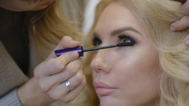 Maquiagem artista fazendo modelo de maquiagem — Vídeo de Stock