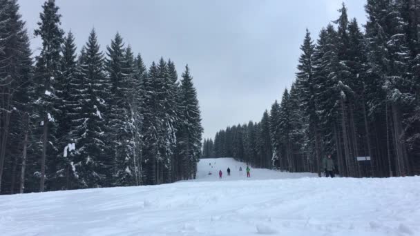 Mensen rijden op de weg op een ski-oord — Stockvideo