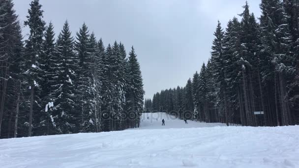 People ride on the track on ski resort — Stock Video