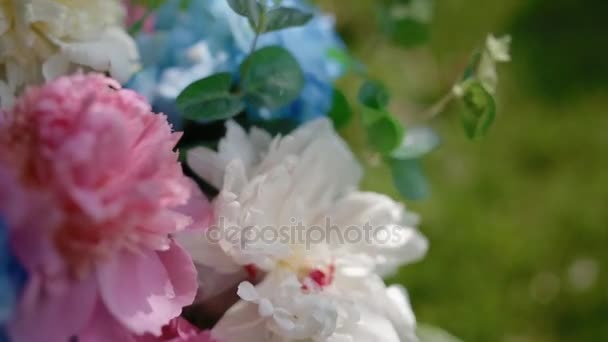 Wedding decoration. Bouquet with colorful peony. — Stock Video