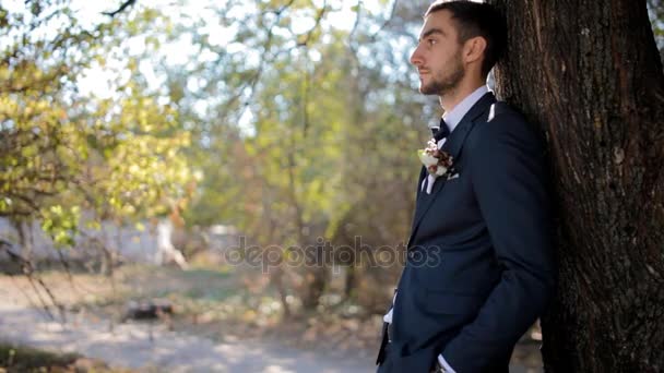 Portrait du marié Jeune homme près de l'arbre . — Video