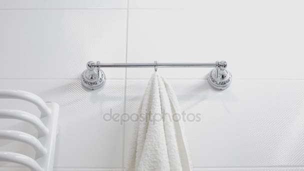 Handdoek op de hanger — Stockvideo