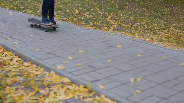 Niño tratar de patinar — Vídeos de Stock