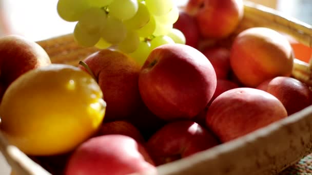 Mulher colocar frutas para o cesto — Vídeo de Stock