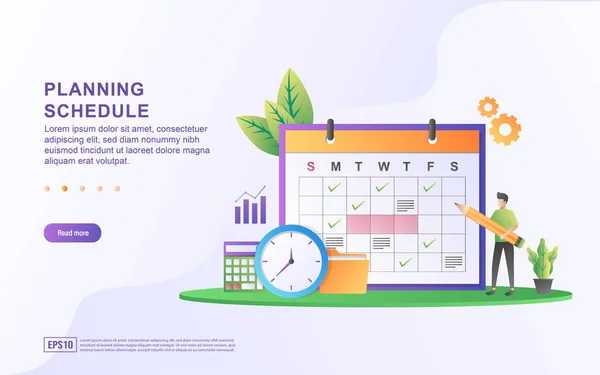 Sınıf zaman çizelgesi ya da program kavramı, kişisel çalışma planı oluşturma, öğrenme zamanı planlama ve planlama. Web iniş sayfası, pazarlama materyali, mobil uygulama, web pankartı için uygun.