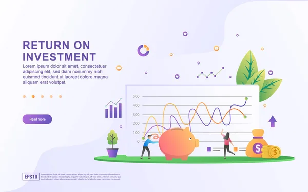 Return on investment illustration concept. People managing financial chart, profit income, Financial growth rising up to success. Suitable for web landing page, marketing, mobile app, web banner. — Stock Vector