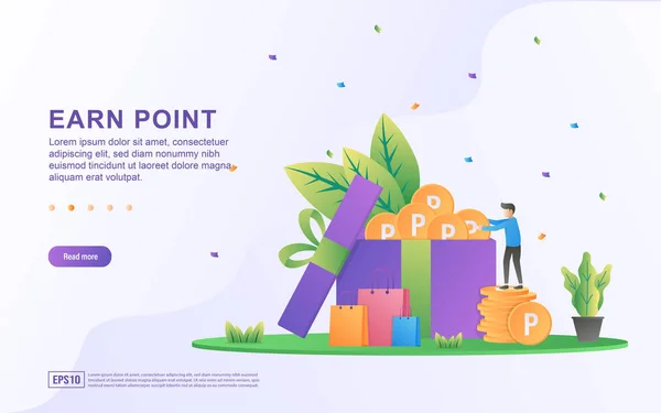 Kazanç puanı çizimi konsepti. Sadakat programı ve ödüller, müşteri sadakat programı, ikramiyeler, hediye kartları. Web iniş sayfası, pazarlama materyali, mobil uygulama, web pankartı için uygun.