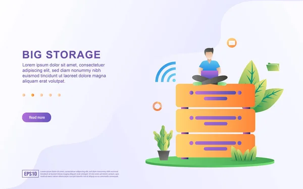 Velký datový plochý design. Big data access storage distribution information management. Lze použít pro webovou stránku, marketingový materiál, mobilní aplikaci, webový banner. Vektorová ilustrace — Stockový vektor