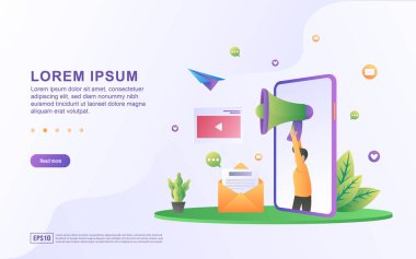 Megafon ve e-posta simgeleriyle Dijital Pazarlama ve Reklamcılık