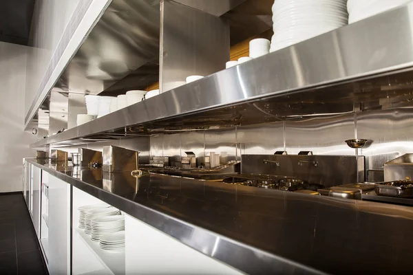 Professional kitchen, view counter in steel — Stock Photo, Image