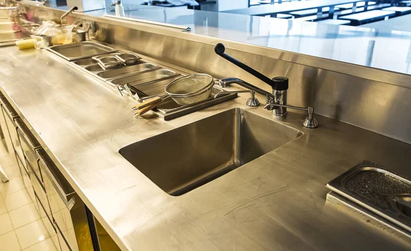 Professional kitchen, view counter in steel — Stock Photo, Image