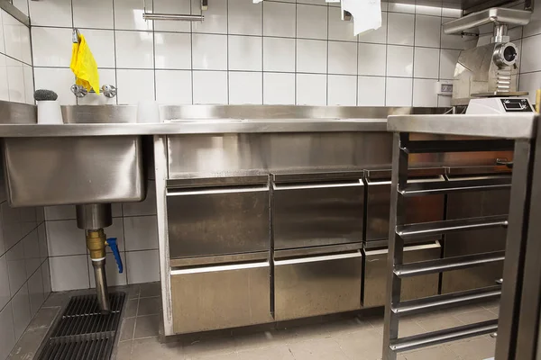 Professional kitchen, view counter in steel — Stock Photo, Image