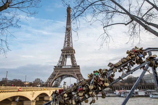 View Famous Paris Eiffel Tower Promenade Seine — Stock Photo, Image