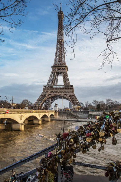 View Famous Paris Eiffel Tower Promenade Seine — Stock Photo, Image