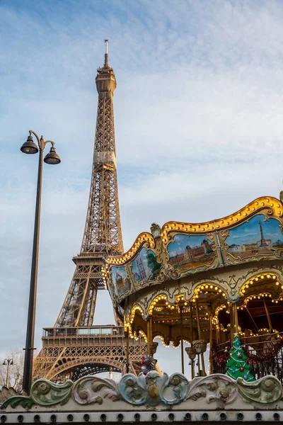 View Famous Paris Eiffel Tower Side Carousel — Stock Photo, Image