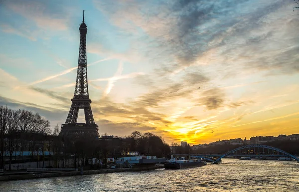 View Famous Paris Eiffel Tower Promenade Seine Night — Stock Photo, Image