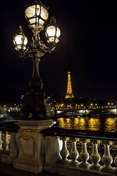 View Famous Paris Eiffel Tower Promenade Seine Night — Stock Photo, Image