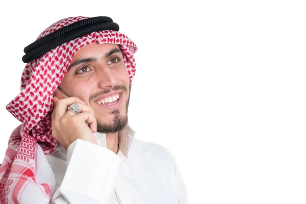 Молодий Арабський Бізнесмен Розмовляє Телефону — стокове фото