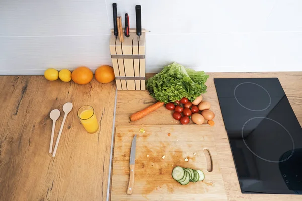 Las Hortalizas Frescas Para Ensalada Mesa Cocina — Foto de Stock