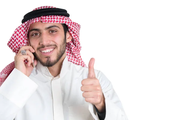 Jeune Homme Affaires Arabe Parlant Téléphone — Photo