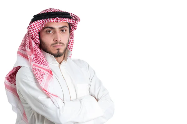 Молодий Арабський Бізнесмен Ізольований Білому — стокове фото