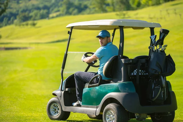 Homem Carro Golfe — Fotografia de Stock