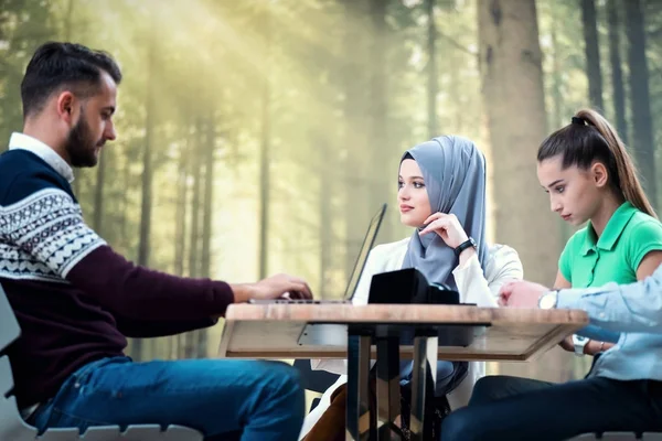 Multi Ethnic Group Students Working Task Together Teamwork Concept Diverse — Stock Photo, Image