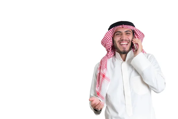 Mladí Arabové Podnikatel Mluvil Telefonu — Stock fotografie
