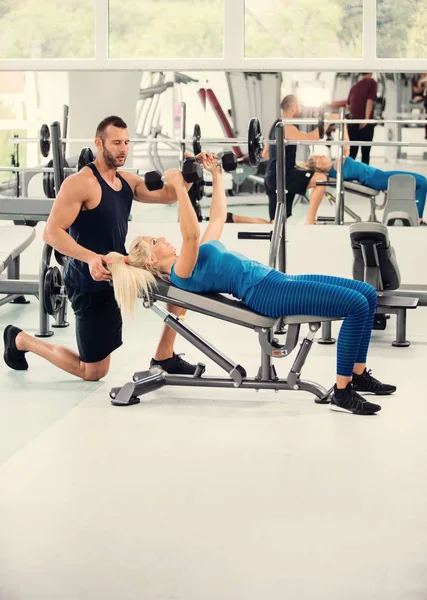 Personal Trainer Working Young Woman Gym — Stock Photo, Image