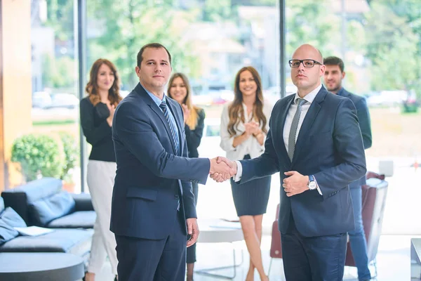 Business People Shaking Hands Finishing Meeting Office — Stock Photo, Image