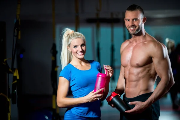 Esporte Fitness Estilo Vida Conceito Pessoas Homem Sorridente Mulher Com — Fotografia de Stock