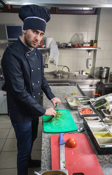 Chef Restaurante Guarnición Plato Verduras Cosecha Las Manos Imagen Filtrada — Foto de Stock