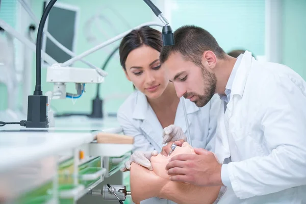 Dentures Oral Hygiene Prosthetics Hands While Working Denture False Teeth — Stock Photo, Image