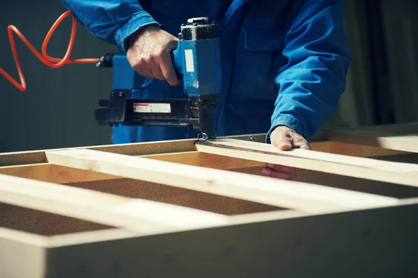 Young Male Worker Work Factory Production Furniture — Stock Photo, Image