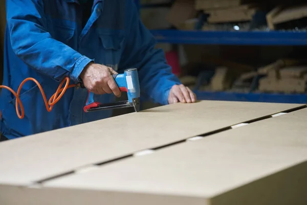 Young Male Worker Work Factory Production Furniture — Stock Photo, Image