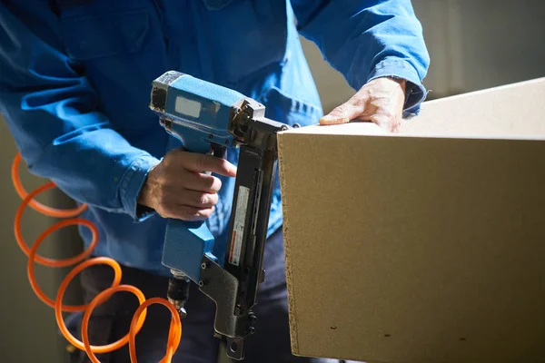 Young Male Worker Work Factory Production Furniture — Stock Photo, Image