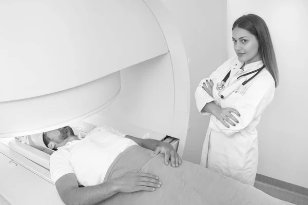 Confident Pleasant Doctor Working Mri Scan Results — Stock Photo, Image