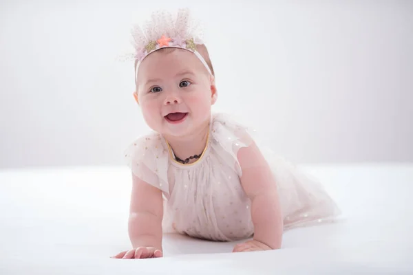 Portrait Crawling Baby Bed Her Room Stock Image