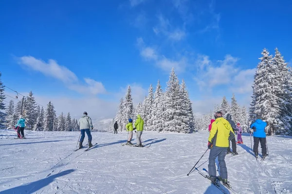 güneşli bir dağ kayak pisti. Kış dağ manzarası