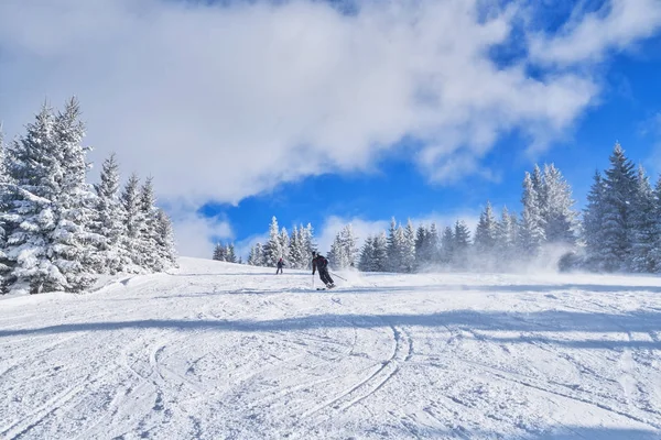 Güneşli Bir Dağ Kayak Pisti Kış Dağ Manzarası — Stok fotoğraf