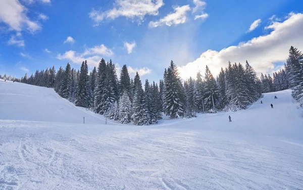 güneşli bir dağ kayak pisti. Kış dağ manzarası