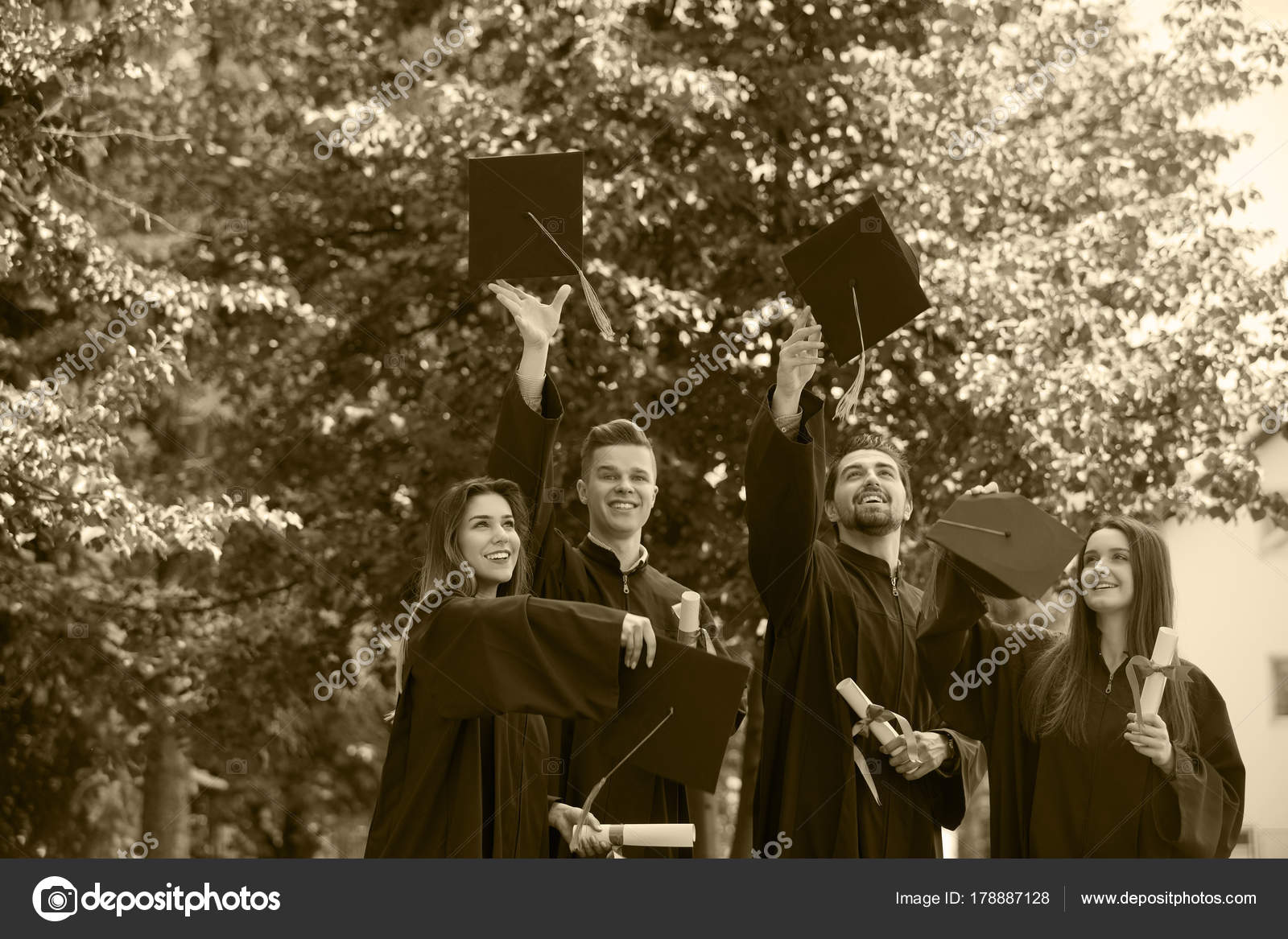 Bildung Graduierung Und People Konzept Gruppe Glücklicher