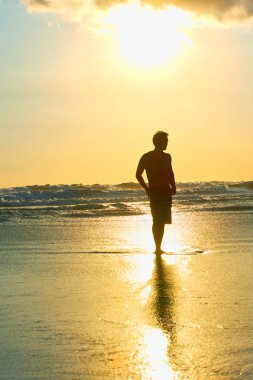sörfçü günbatımı okyanus plaj bali Adası, Endonezya