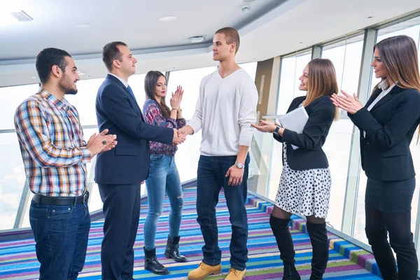 Startup Business Young Creative People Group Brainstorming Meeting Office Interior — Stock Photo, Image